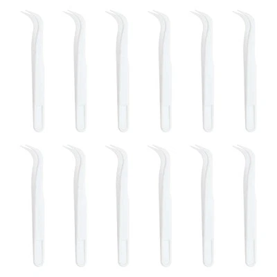 12 Pack Plastic Tweezers for Crafts, 4.5" Bent Tweezers Bulk(White)
