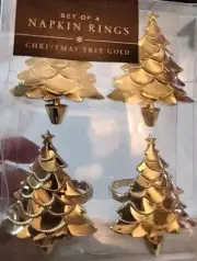 Set - 4 Gold Color Christmas Tree With Star At Top,Napkin Rings/Bed Bath &...