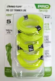 Rino-Tuff Pro Twisted Pre Cut Timmer Line Universal Fit .080" 16ft x 5 **NEW**