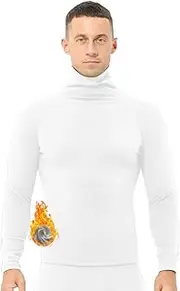 [Ouruikia] Men's Thermal Underwear Tops Fleece Lined Thermal Shirts Base Layer Shirts Turtleneck Undershirt Pullover Top