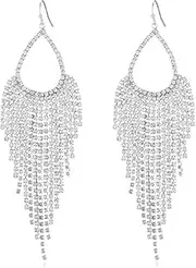 [Generic] Luxuary CZ Fringe Drop Statement Earrings for Women Gold Plated Created Cubic Zirconia Tassel Crystal Chain Dangle Hook Stud Earring Elegant Wedding Party Prom Jewelry