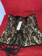 Lavish by Daisy Corsets Black Corset SZ XL NWT Rose Tan Gold Tone Waist 31-34