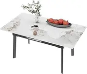 Extendable Dining Table Sintered Stone: Rectangular Kitchen Diner Room Table Stretchable 130cm - 160cm Jadeite White Marble Texture Leaf Tables 4-6 Seater with Flat-Sided Oval Steel Legs