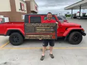 Custom Carved Rustic Flag, Firefighter, Isaiah 43:2, firefighter prayer