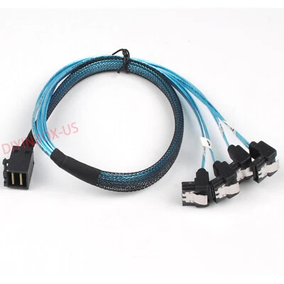 Mini SAS SFF-8643 to 4 SATA 90 Degree Target Hard Disk Data Splitter Cable 50CM
