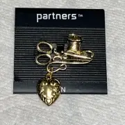Vintage Partners Seamstress Sewing Thread Spool Scissors Heart Brooch Pin