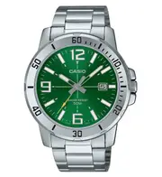Casio Stainless Steel Green Dial Date Quartz MTP-VD01D-3BV 50M Analog Mens Watch