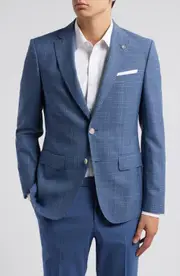 BOSS Hutson Blue Check Wool Sport Coat in Dark Blue at Nordstrom, Size 40 Long