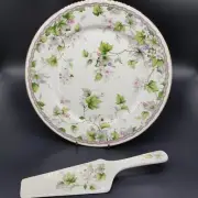 ANDREA by Sadek Porcelain MONICA Ivory Round Floral Cake Plate & Server NEW