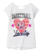 Gymboree Active Girls Basketball Sports Varsity Back Cutout Athletic Tee M 7-8