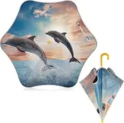 [ODAWA] Dolphins Jumping Cloudy Sky Kids Umbrella J Handle Golf Umbrellas Children's Rain Umbrellas