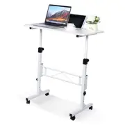 Standing Desk Adjustable Height, Mobile Stand Up Desk with Wheels Small White