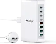 USB C Charger 260W USB C Charger Block,Upgraded GaN III 8-Port Fast Charging Station Hub,PD 100W 65W 45W 25W 20W Laptop Charger Adapter for MacBook Pro/Air,DELL,Steam Deck,iPhone 16/15,Galaxy S24/23
