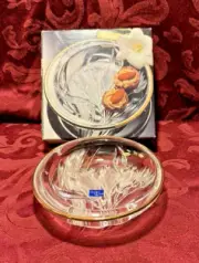 New Studio Nova 5" Trinket Dish, Crystal Bowl W/Raised Irises, Gold Painted Rim