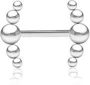[DENI] 1 x 5 Ball Half Moon Nipple Piercing for Women Long Bar 12mm Thickness 1.6mm Anti Allergic Silver, Silver