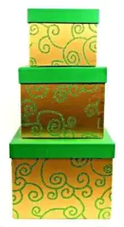 NEW Green & Gold Tower Glitter Swirls Stacking Nesting 3pc.Gift Boxes Set
