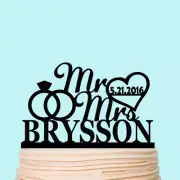 Mr and Mrs Wedding Cake Toppers Engaged Heart Rings Customised Decorations
