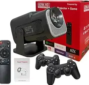 Mini Projector, Support 4K 1080P Portable Game Projector and 2 Retro Gaming Consoles,Projector Smart HD with Built in 10,000+ Retro Games