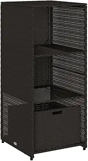 [vidaXL] Garden Storage Cabinet, Outdoor Storage Box for Balcony Patio Garage, Cupboard with Door, Tool Storage Organiser, Black Poly Rattan