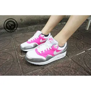 NIKE 女鞋 AIR MAX 1 GS WHITE PINK 桃紅白銀 【A-KAY0】【653653-108】