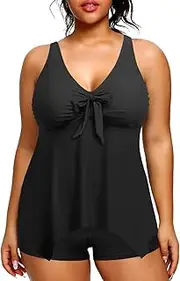 [Holipick] 2 Piece Plus Size Swimsuits for Women Tankini Bathing Suit Swimwear Tummy Control Flowy Tops and Boyshorts Modest