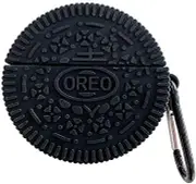 Cute AirPod Case Biscuit Cover for Apple AirPods with Clip Keychain Soft Silicone 3D Cartoon Black Chocoate Cookie Food Cute Lovely Chic Adorable Kids