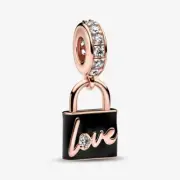 BN GENUINE PANDORA 14K GOLD PLATE RETIRED LOVE PADLOCK CHARM-78250C01-FREE PP