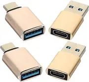 Angoily 4pcs USB Adapter OTG USB-c to USB 3.0 Converter Rog to USB c Adapter USB Type-c Converter USB Charger Cable Converter to USB c Cable Adapter for Charger Plugs Aluminum Alloy Golden