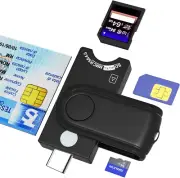 4-In-1 Type C Smart Card Reader, Plug and Play, USB C SIM Reader, Sdhc/Sdxc/Sd/M
