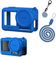 Coyktonty Silicone Cover for DJI Osmo Action 5 Pro Action 4/Osmo Action 3, Protective Case Accessories for OSMO Action 4 3, Silicone case/Lost-Proof Strap/Neck Strap/Lens Cap-4in1 Set (Blue)