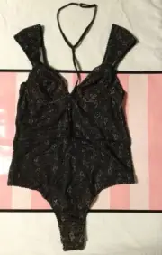 NWT Victorias Secret Crochet Lace Chocker Small Teddy Bodysuit Black RARE N6012