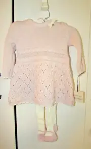 Catherine Malandrino Sweater Dress, Tights And Hat Set Size 3-6 Months New pink