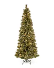 National Tree Company 7.5ft Glittery Bristle Pine Slim Tree with 600 LED Lights