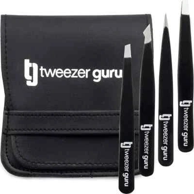 Tweezer Guru Eyebrow Tweezer Set 4-Piece for Women & Men - Professional Slant -