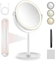Lighted Makeup Mirror,1X/10X Magnifying Mirror with 3 Colors Lights,Rechargeable double sided mirror,LED makeup mirror，make up mirrors lighted magnifying stand up，Brightness Adjustable 8.6"Large