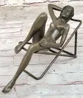 Mario Nick`s Beach Chair Bronze: Handcrafted Art Deco Statue Sale