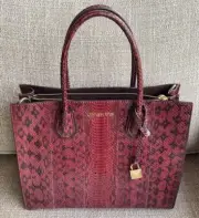 Michael Kors Studio Mercer Large Convention Tote Mulberry Genuine Snake NWT
