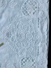 NEW Vintage EMBROIDERED LINEN White Table RUNNER FABRIC Flowers 17x50 Neiman’s