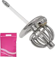 Chastity Cage Catheter Chastity Lock Stainless Metal Chastity Cage with Urethral Tube Spiked Chastity Device for Adult Sex Toys