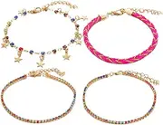 [Tummy Tub] Bracelets,Bracelet Jewellery,Anklet String Charm,Ring Set 6-32 of Woven Tassel 4 Colored Anklet Set Star Diamond Anklet Leather Strap (Color : Multicolor)