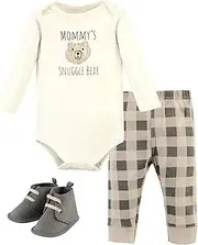 [HUDSON BABY] Unisex Baby Unisex Baby Cotton Bodysuit, Pant and Shoe Set, Snuggle Bear, 9-12 Months, Snuggle Bear