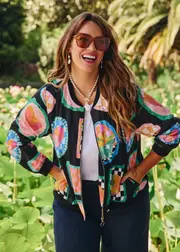 [Virtuelle] Taking Shape Natural Fruit Print Bomber Jacket Size 20 in Print - Plus Size Women's Coats & Jackets Print