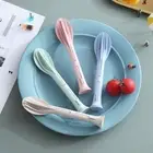 A+3 in 1 Portable Cutlery Sets Knife Fork Spoon Food Grade Wheat Straw Tableware