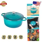 Teal Cast Iron Dutch Oven with Lid – 6.4-Quart Non-Stick Casserole Pot