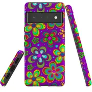 For Google Pixel 6 Pro Case Tough Protective Cover Purple Floral Design