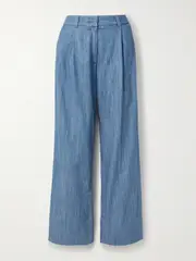 [Another Tomorrow] Another Tomorrow - Pleated Organic Cotton-chambray Wide-leg Pants - Blue - IT40 IT 40 Blue