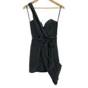 Zimmerman Silk One Shoulder Drape Mini Dress Black Size 0 NWT