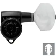 NEW Hipshot Grip-Lock Open-Gear TUNERS w/ White Pearloid Buttons Set 3x3 - BLACK