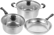 JECOMPRIS 1Set Multi Functional Stainless Steel Cookware Includes Soup Pot Small Milk Pan Frying Pan for Versatile Kitchen Cooking Smooth Surface Easy to