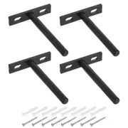 4Pcs 4 Inch Wall Mounting Floating Shelf Bracket Blind Shelf Support, Black